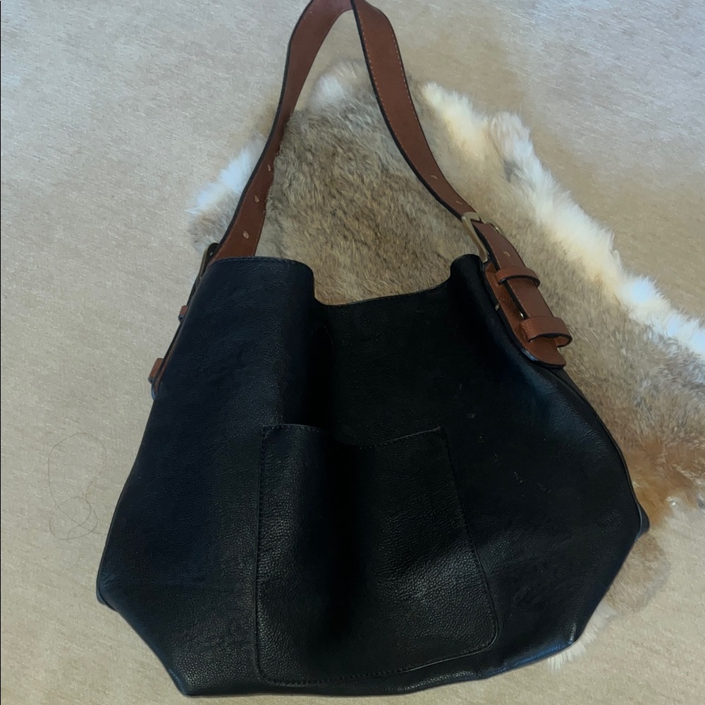 Elegant faux Black Leather Shoulder Bag